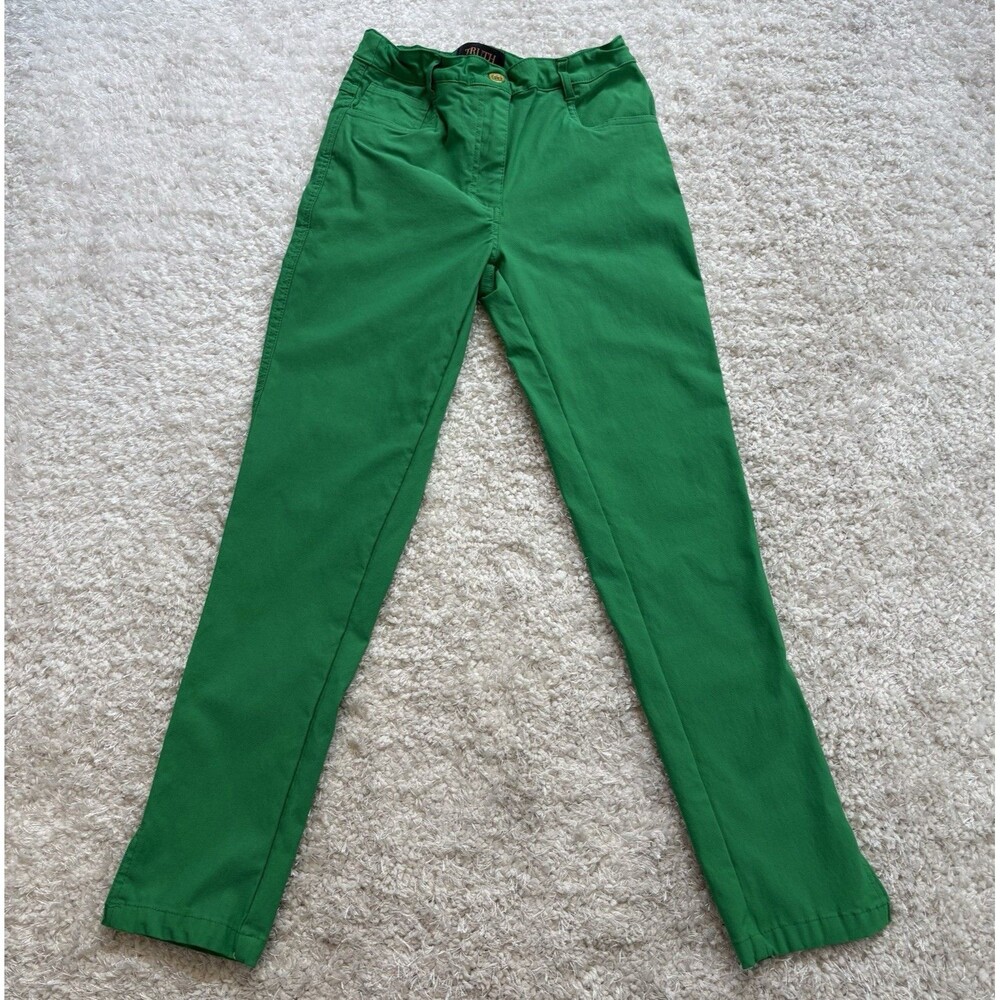 Truth by Republic Women’s Green Solid Flat Front Pants Slit Rayon Nylon Spandex